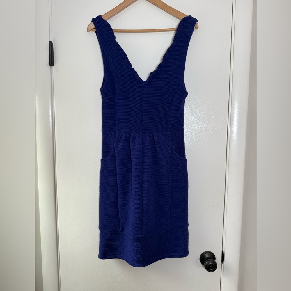 🆕 Maeve Anthropologie Ottoman Ribbed Ruffle Trim Sheath Dress Vintage Boho Chic - Picture 2 of 11